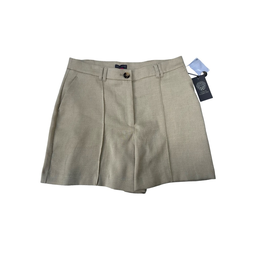 Vince Camuto Womens Linen Blend Pintuck Shorts Beige High Rise Size 12